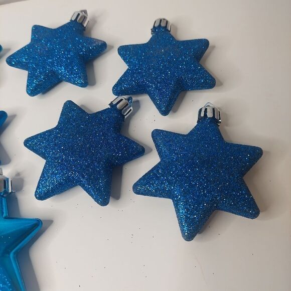 Pack of Ten 2.5 inche Star Shaped Christmas Tree Decorations Blue - Picture 4 of 6